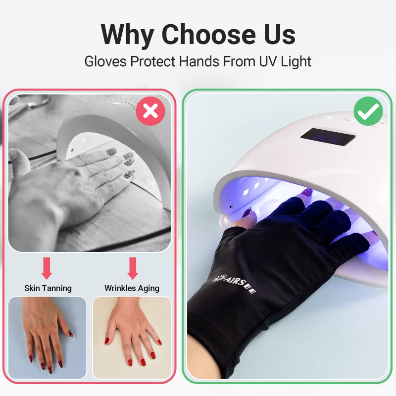 AIRSEE UV Gloves for Nail Lamp,Professional UPF50+ UV Protection Gloves for Manicures Nail Art,Fingerless Gloves That Shield Skin from The Sun and Nail Lamp (Black) - Image 3