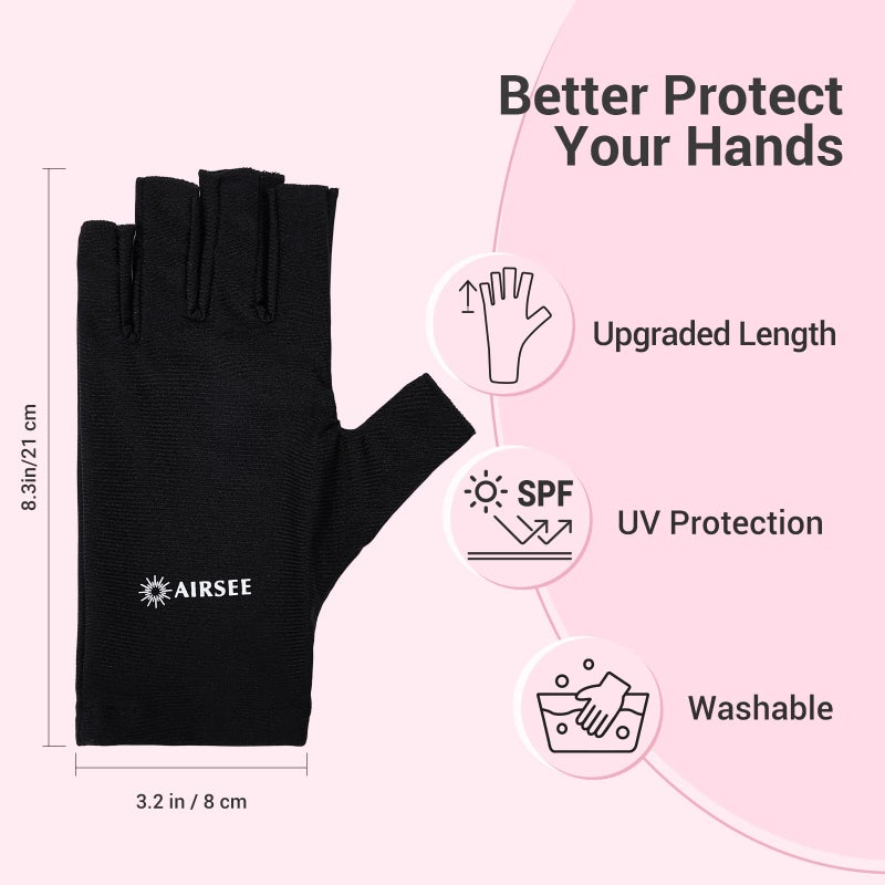 AIRSEE UV Gloves for Nail Lamp,Professional UPF50+ UV Protection Gloves for Manicures Nail Art,Fingerless Gloves That Shield Skin from The Sun and Nail Lamp (Black) - Image 4