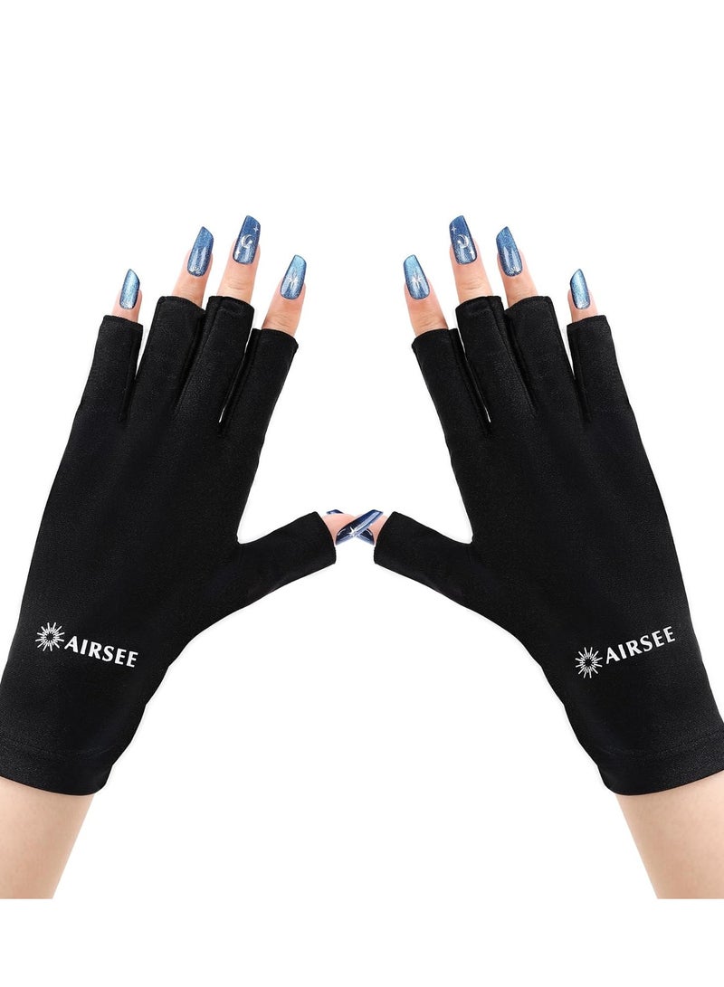 AIRSEE AIRSEE UV Gloves for Nail Lamp,Professional UPF50+ UV Protection Gloves for Manicures Nail Art,Fingerless Gloves That Shield Skin from The Sun and Nail Lamp (Black)  - Image 1