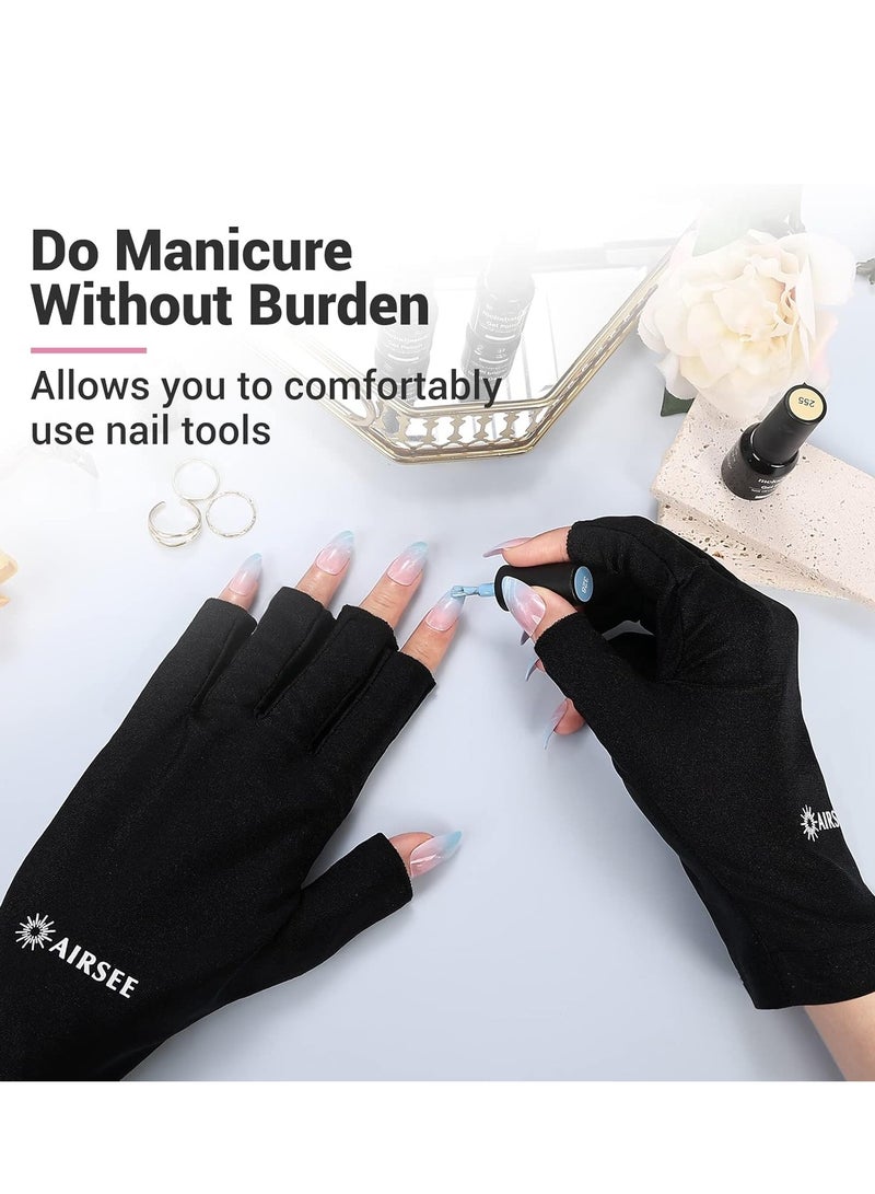 AIRSEE AIRSEE UV Gloves for Nail Lamp,Professional UPF50+ UV Protection Gloves for Manicures Nail Art,Fingerless Gloves That Shield Skin from The Sun and Nail Lamp (Black)  - Image 2