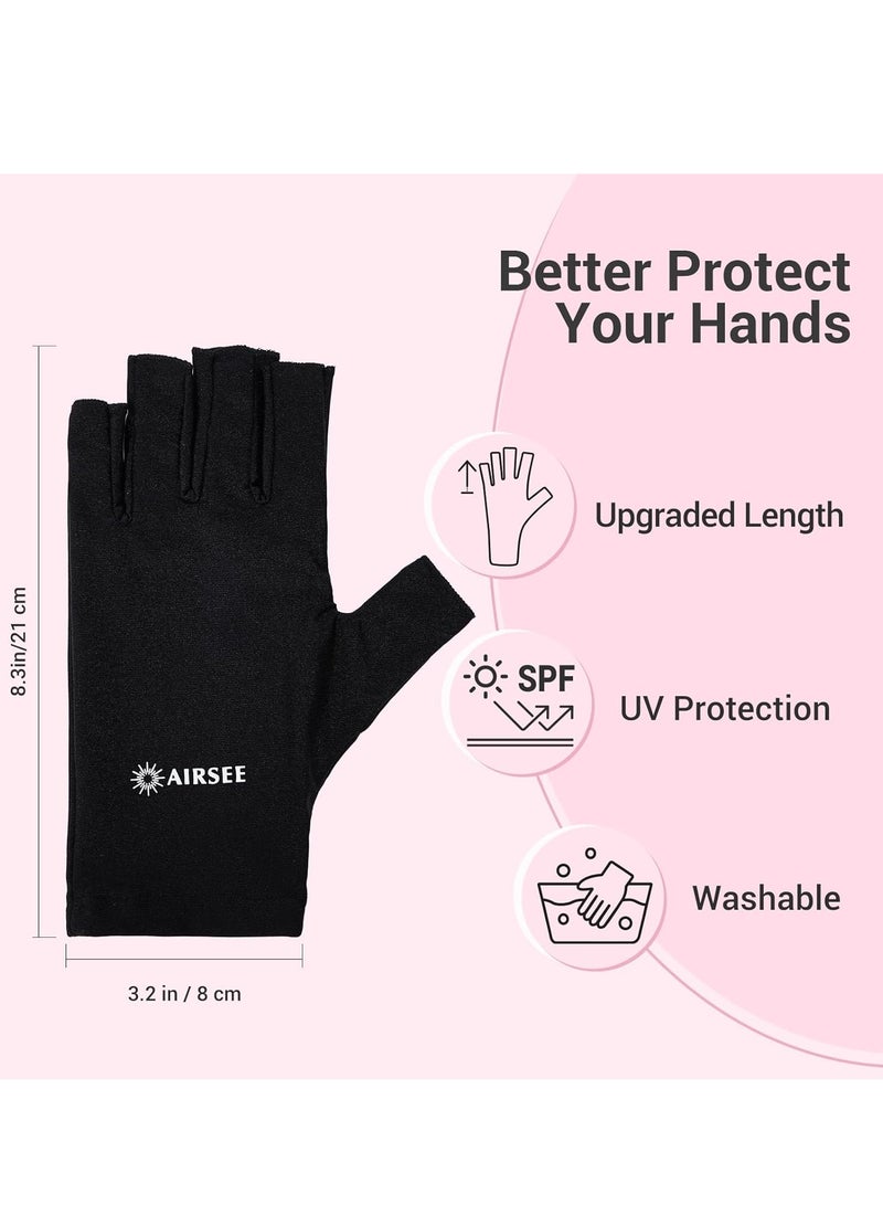 AIRSEE AIRSEE UV Gloves for Nail Lamp,Professional UPF50+ UV Protection Gloves for Manicures Nail Art,Fingerless Gloves That Shield Skin from The Sun and Nail Lamp (Black)  - Image 3