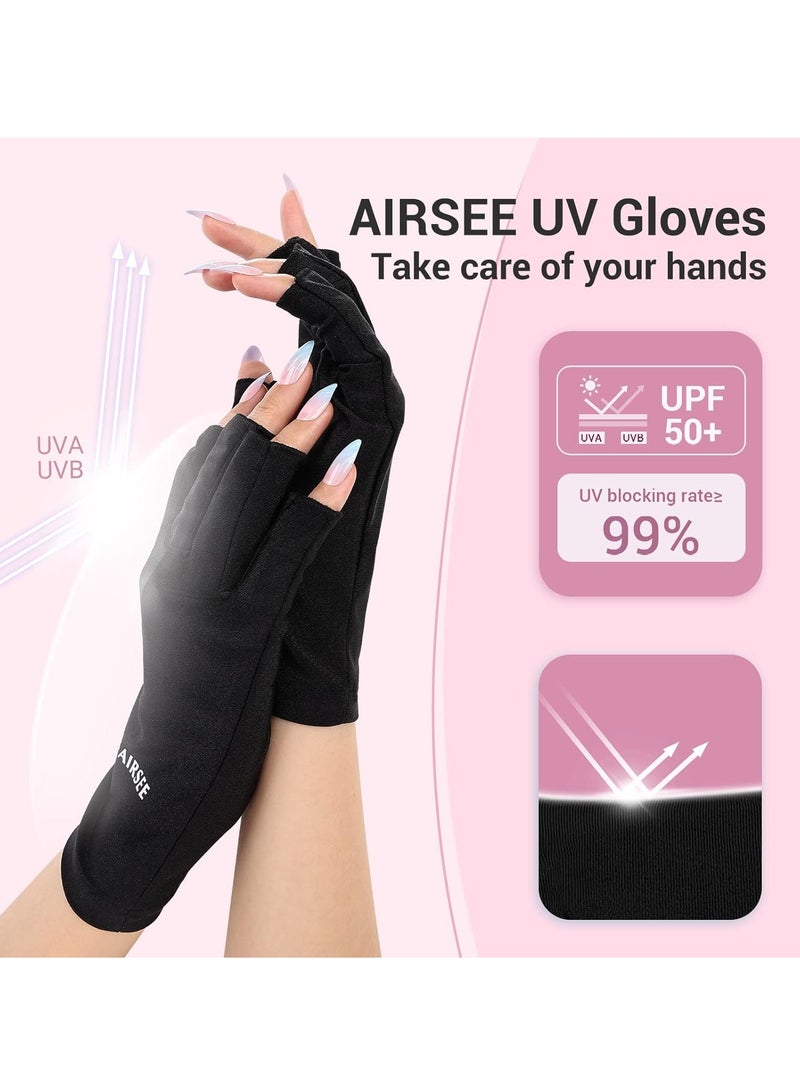 AIRSEE AIRSEE UV Gloves for Nail Lamp,Professional UPF50+ UV Protection Gloves for Manicures Nail Art,Fingerless Gloves That Shield Skin from The Sun and Nail Lamp (Black)  - Image 4