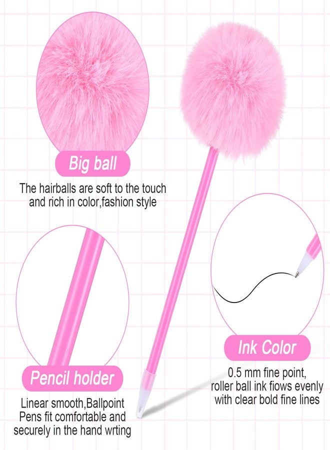 Sibba Pom Pom Pens 5 Pcs Needle Gel Ink Pens Pink Fuzzy Pens Fluffy Ballpoint Pen Cute Writing Ball Pen Black Ink Permanent Marker Plush Gel Ink Rollerball Pens for Office Girls - Image 3