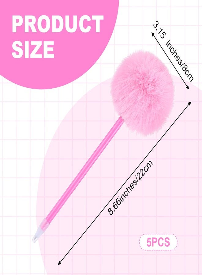 Sibba Pom Pom Pens 5 Pcs Needle Gel Ink Pens Pink Fuzzy Pens Fluffy Ballpoint Pen Cute Writing Ball Pen Black Ink Permanent Marker Plush Gel Ink Rollerball Pens for Office Girls - Image 2
