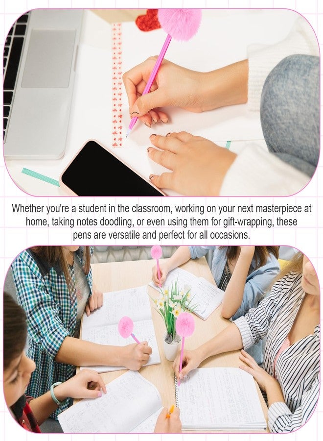 Sibba Pom Pom Pens 5 Pcs Needle Gel Ink Pens Pink Fuzzy Pens Fluffy Ballpoint Pen Cute Writing Ball Pen Black Ink Permanent Marker Plush Gel Ink Rollerball Pens for Office Girls - Image 5