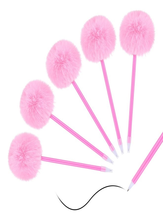 Sibba Pom Pom Pens 5 Pcs Needle Gel Ink Pens Pink Fuzzy Pens Fluffy Ballpoint Pen Cute Writing Ball Pen Black Ink Permanent Marker Plush Gel Ink Rollerball Pens for Office Girls - Image 1