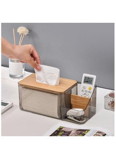 Generic Multifunction Tissue Box Cover,Unbreakable Transparent Tissue Dispenser Box with Bamboo Wood Lid, Desktop Decor Organizer Tissue Holder Phone Remote Control Makeup Storage Office Supplies Packing Box  - Image 1