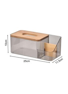 Generic Multifunction Tissue Box Cover,Unbreakable Transparent Tissue Dispenser Box with Bamboo Wood Lid, Desktop Decor Organizer Tissue Holder Phone Remote Control Makeup Storage Office Supplies Packing Box  - Image 3