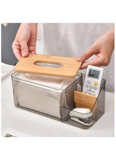 Generic Multifunction Tissue Box Cover,Unbreakable Transparent Tissue Dispenser Box with Bamboo Wood Lid, Desktop Decor Organizer Tissue Holder Phone Remote Control Makeup Storage Office Supplies Packing Box  - Image 5