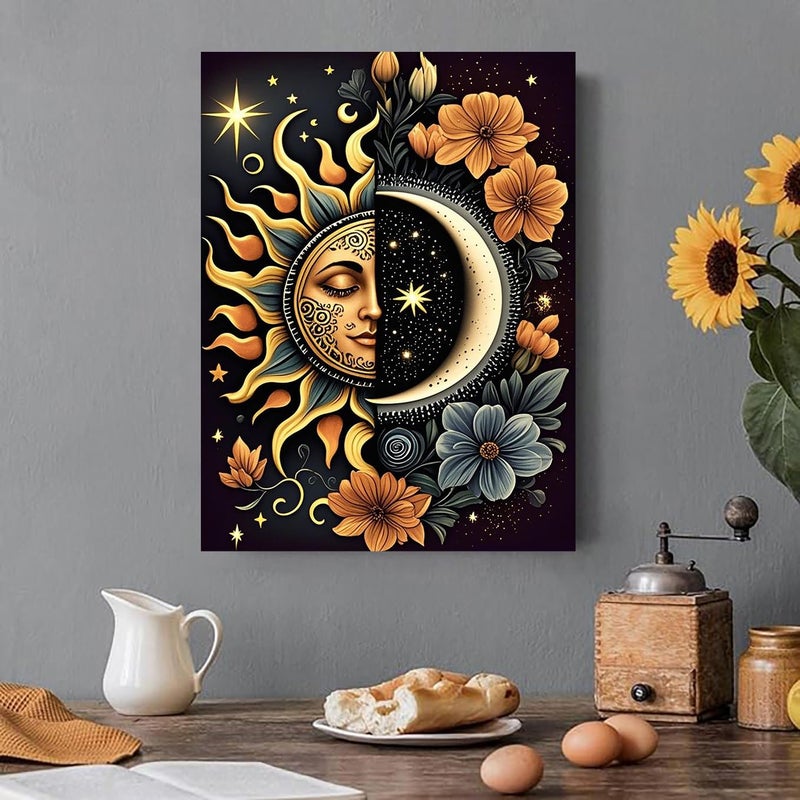 Ekuxom Sun And Moon Diamond Art Kits For Adults  Round Full Drill Diamond Painting Kits  Glow Diamond Art Dots Painting Gem Craft Wall Art Decor Gifts 12X16 Inch - Image 3