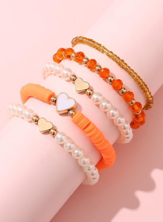 Take Two Pack of 5 - Beaded Bracelet with Heart Charms - Image 1