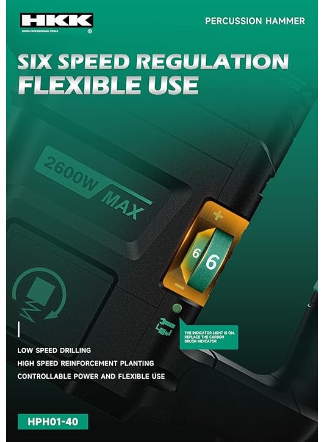 HKK مطرقة هدم كهربائية ثقيلة 1500 واط، 35 جول طاقة تأثير، 2000 ضربة في الدقيقة كحد أقصى، SDS سداسي، كاسر خرسانة، مطرقة صناعية مع حقيبة حمل وإكسسوارات - Image 2