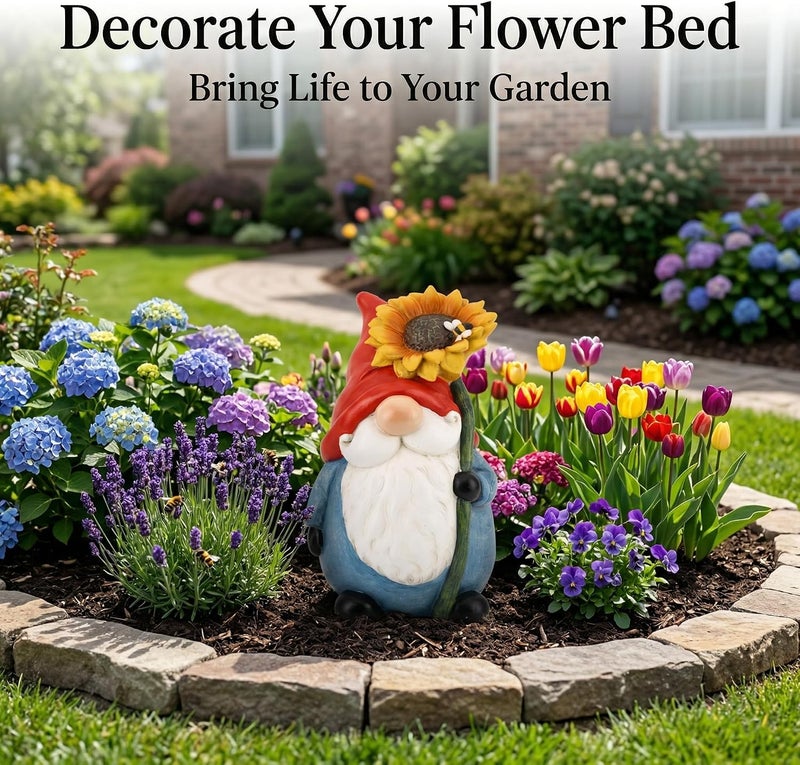 TZSSP Outdoor Garden Gnome Statue Statuary with Yellow Sunflower for Patio,Lawn,Garden Decoration - Image 5