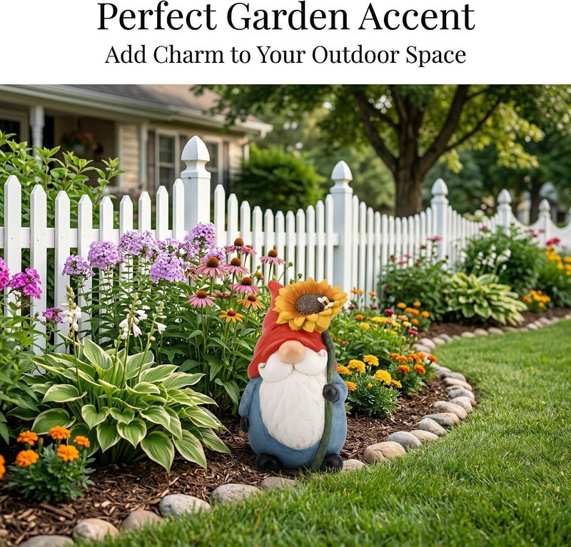 TZSSP Outdoor Garden Gnome Statue Statuary with Yellow Sunflower for Patio,Lawn,Garden Decoration - Image 2