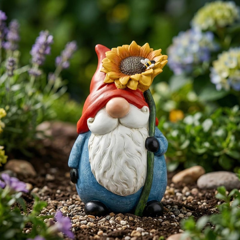 TZSSP Outdoor Garden Gnome Statue Statuary with Yellow Sunflower for Patio,Lawn,Garden Decoration - Image 1