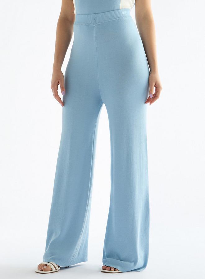 Splash FAV Solid Wide Leg Pants with Ribbed Waistband - Image 1