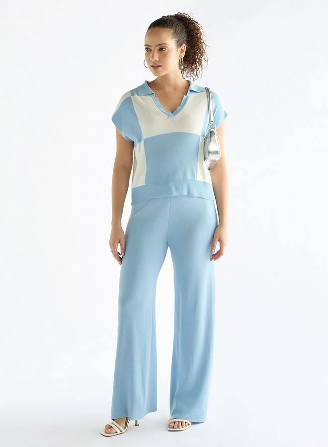 Splash FAV Solid Wide Leg Pants with Ribbed Waistband