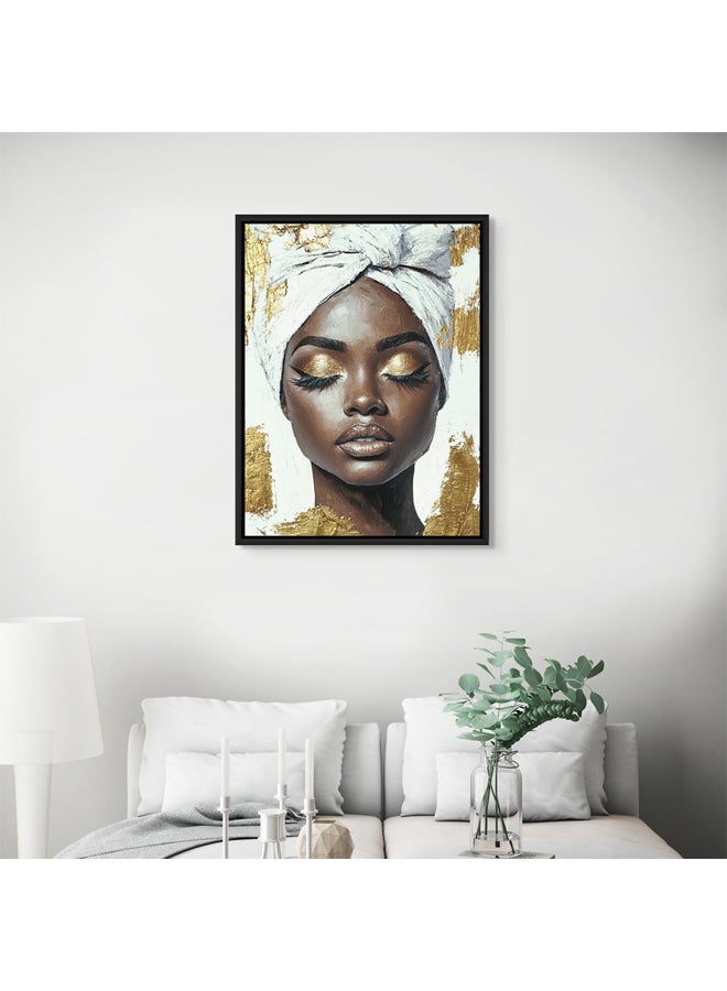 Art Decor Framed Canvas White and Gold African Art Portrait Elegant Cultural Wall Art Print Wall Decor for Office Living Room Bedroom Gifting - Image 3