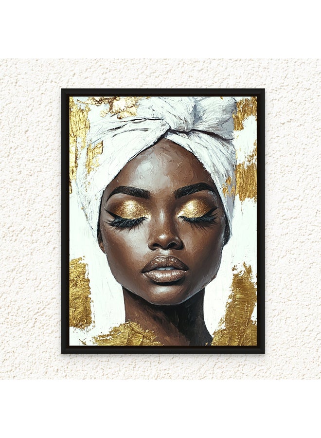 Art Decor Framed Canvas White and Gold African Art Portrait Elegant Cultural Wall Art Print Wall Decor for Office Living Room Bedroom Gifting - Image 1