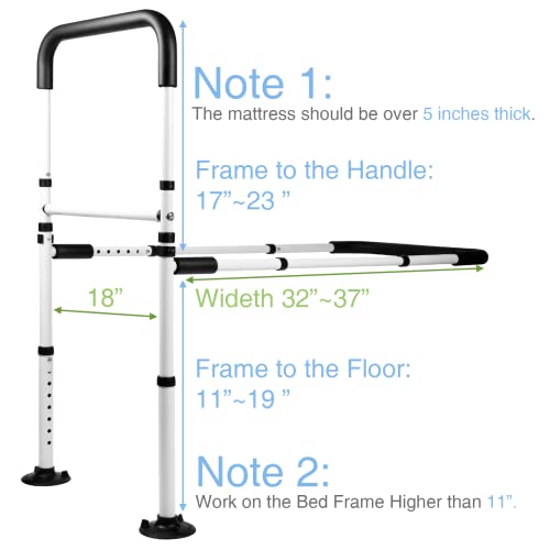 LandTale Bed Assist Rails Adjustable, Safety Bed Handle with Leg, Fall Prevention Hand Guard Grab Bar Bed Cane, Bed Rails for Elderly, Adults, Senior, Handicap, Disabled, Fit King, Queen, Full, Twin - Image 2