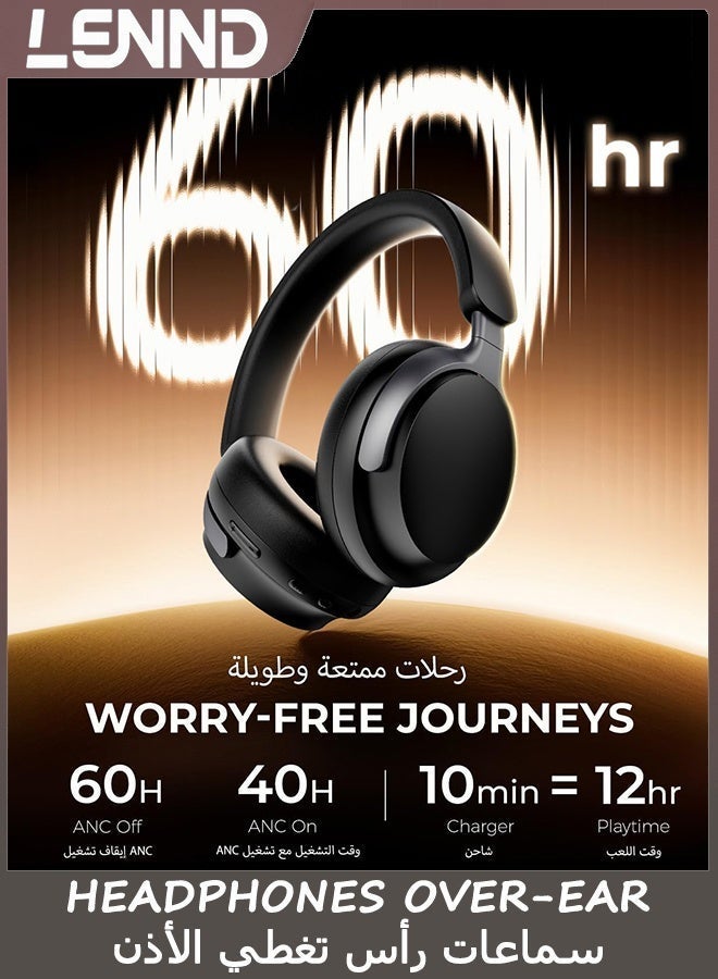 LENND Bluetooth Headphones Over-Ear, Active Noise Cancelling Wireless Headphones, 60H Playtime Bluetooth 5.4 Headset with Comfort Earcups, Clear Calls, Foldable, Wireless Headphones for Travel - Image 2
