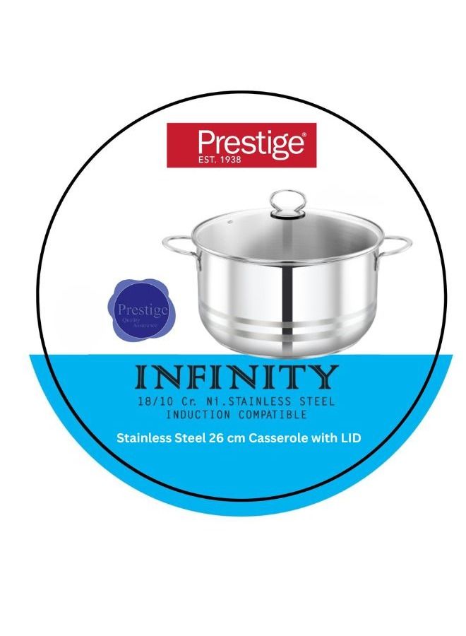 Prestige Infinity Stainless Steel Covered Casserole 26  Cm - Casserole With Glass Lid 26cm - Image 2