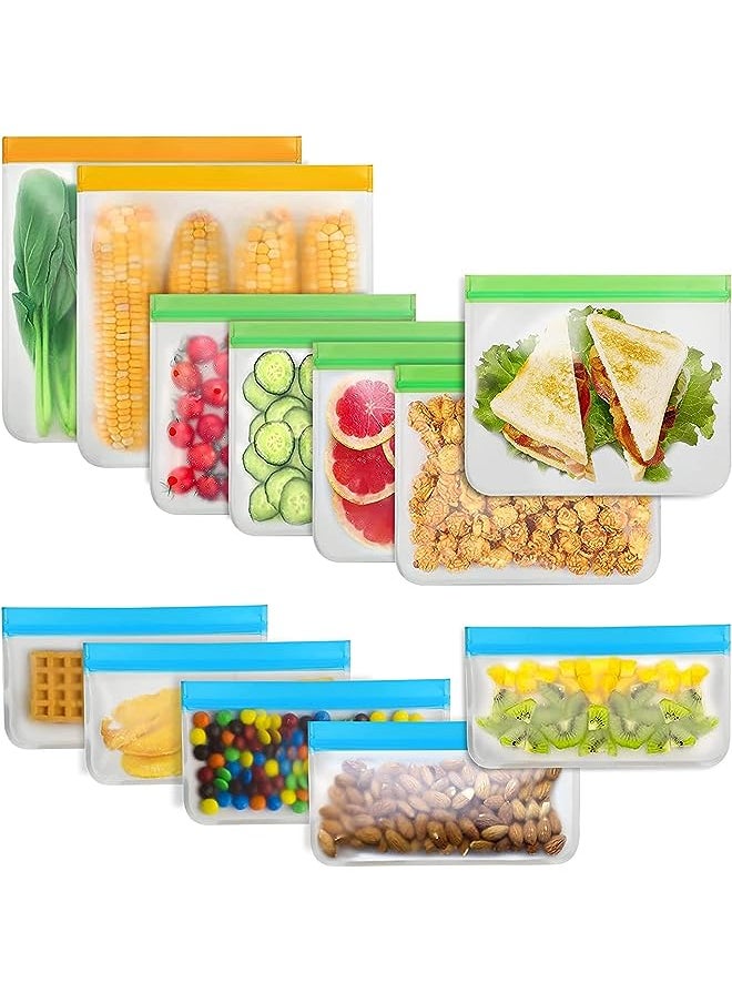 ELONSEY - 10 Pcs Reusable Food Storage Bags, Multisize Leak Proof Freezer Bags, Upgraded 10 Pcs Kitchen Storage Organization Bags BPA-Free Reusable Ziplock Bags - (Food Bags 10 Pcs) - Image 1