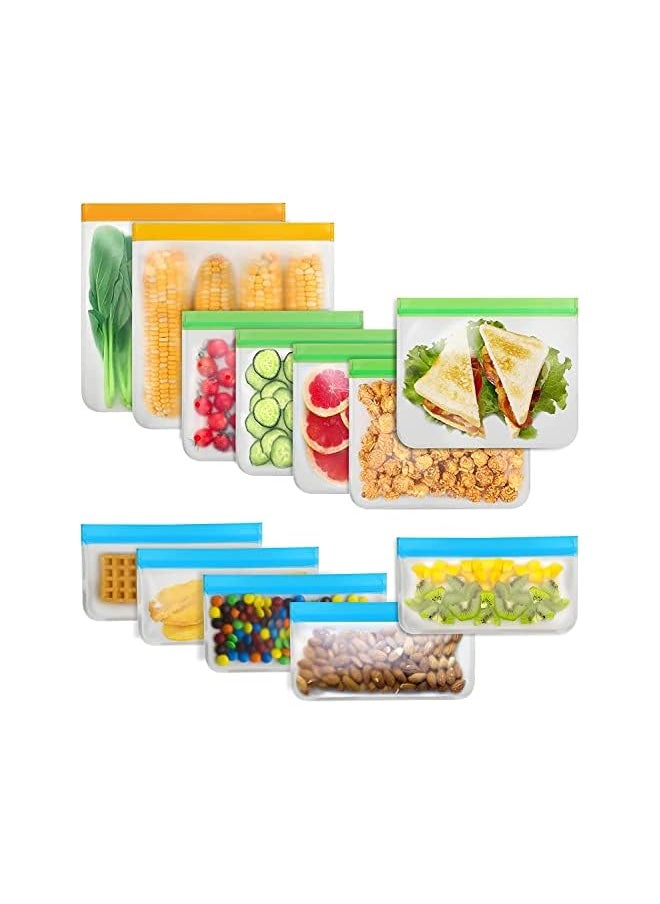 ELONSEY - 10 Pcs Reusable Food Storage Bags, Multisize Leak Proof Freezer Bags, Upgraded 10 Pcs Kitchen Storage Organization Bags BPA-Free Reusable Ziplock Bags - (Food Bags 10 Pcs) - Image 1
