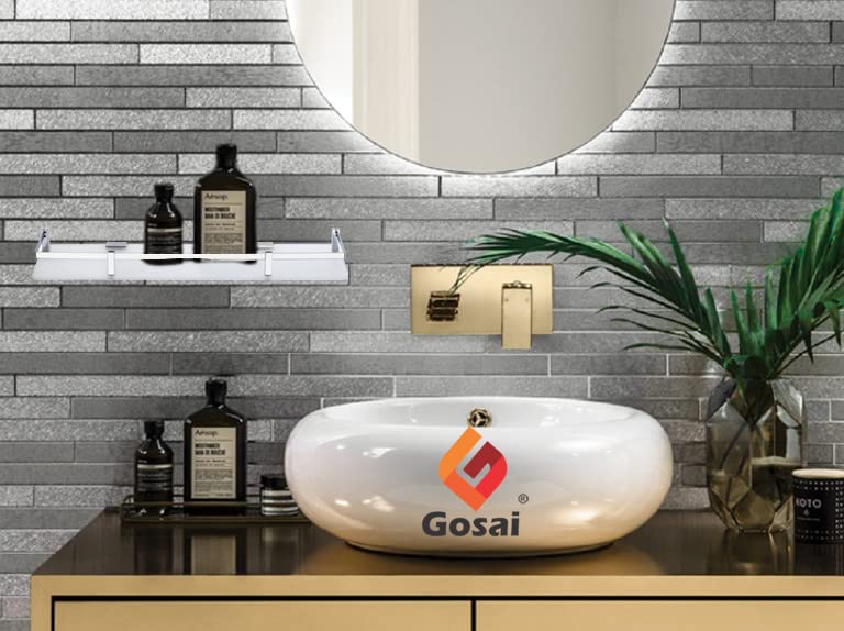 GOSAI Bathroom Accessories Acrylic + Stainless Steel Transparent - Matt Glass Shelf Bathroom Shelf | Kitchen Shelf 18 x 5 Inch Pack of 3 Pcs Set - Image 3