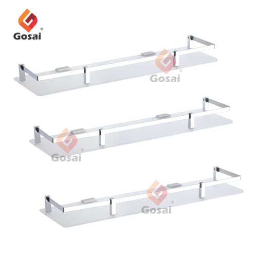 GOSAI Bathroom Accessories Acrylic + Stainless Steel Transparent - Matt Glass Shelf Bathroom Shelf | Kitchen Shelf 18 x 5 Inch Pack of 3 Pcs Set - Image 5