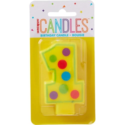 Unique Party Number 1 Dots Birthday Candle - 3.5", Yellow, 1 Pc - Image 4