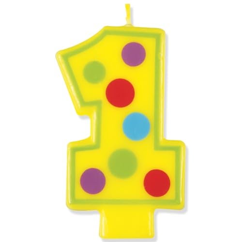 Unique Party Number 1 Dots Birthday Candle - 3.5", Yellow, 1 Pc - Image 1