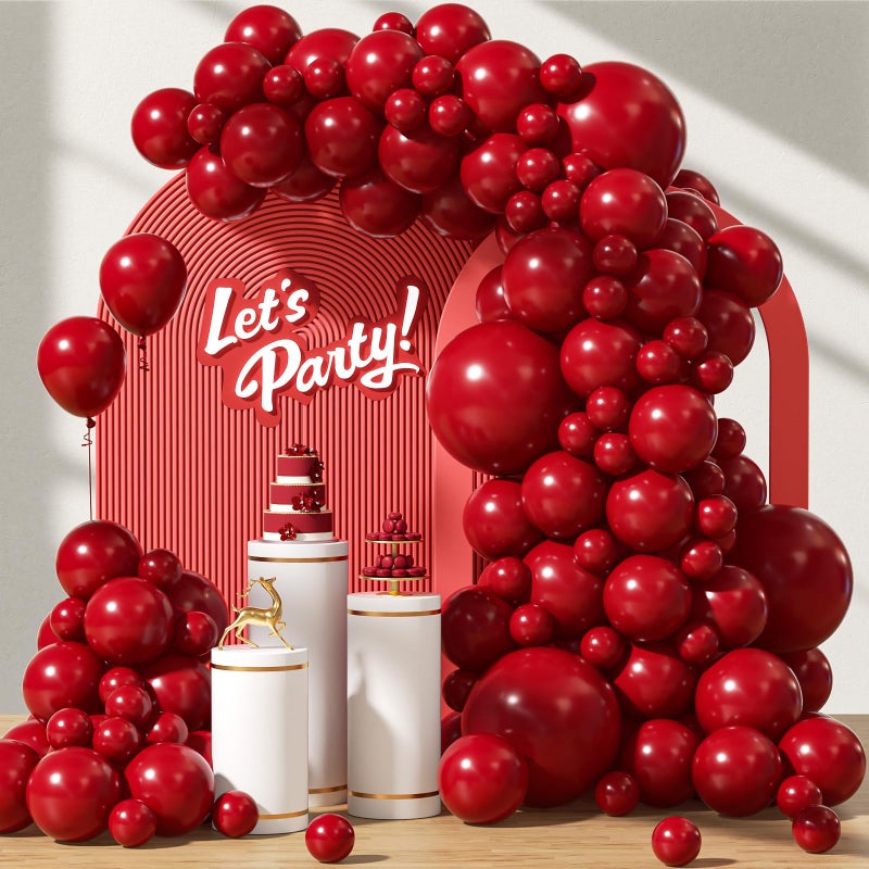 awenztech 122pcs Dark Red Balloons Different Sizes, 18 12 10 5 inch Dark Red Balloon Arch Kit for Wedding Bridal Shower Birthday Party Decorations - Image 1