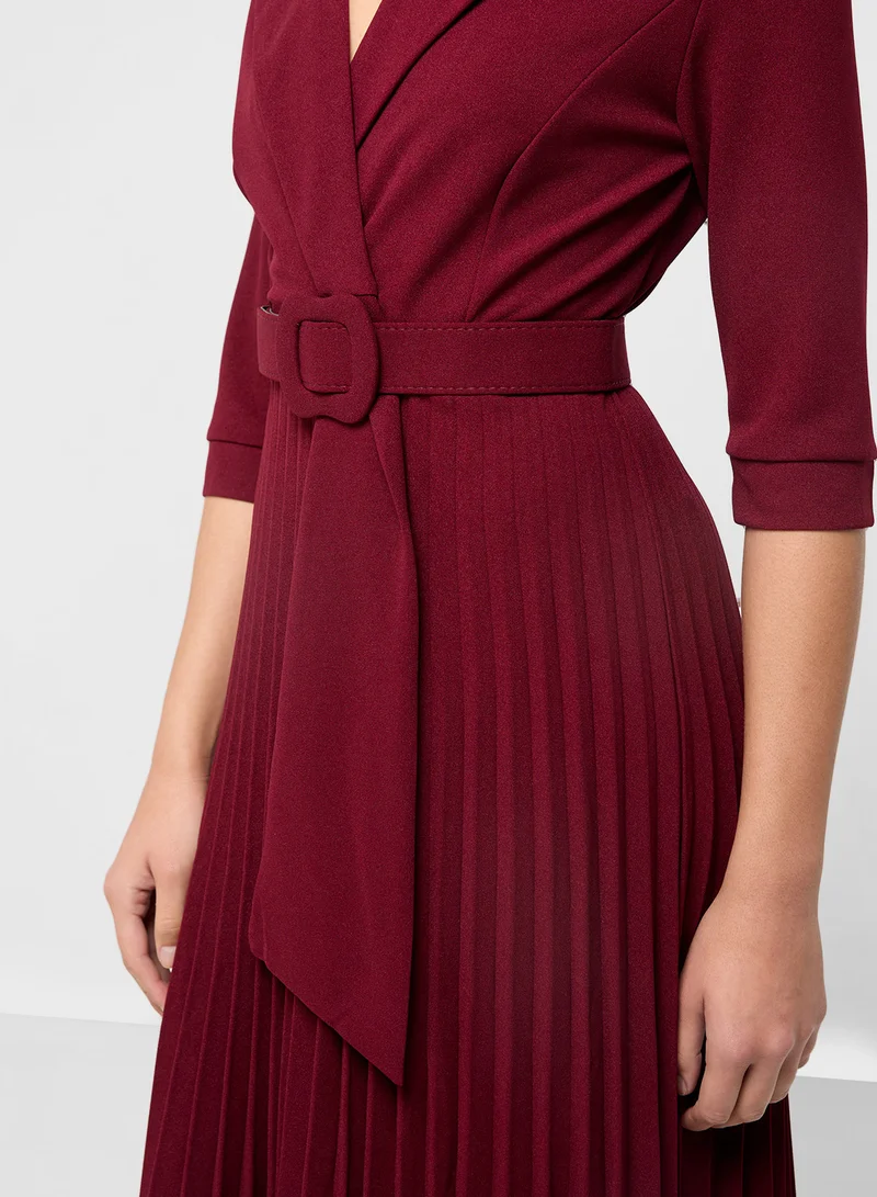 ELLA Belted Wrap Dress With Pleats