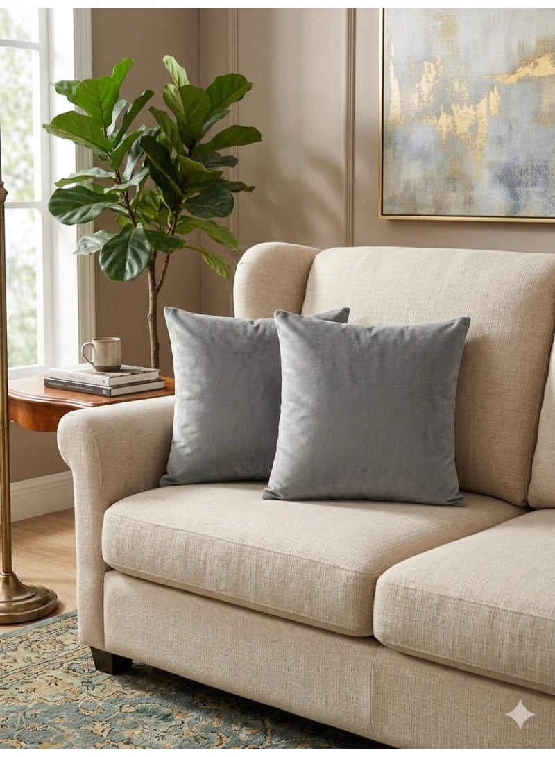 Set of 2, Velvet Soft Decorative Square Throw Pillow Cover Cushion Covers Pillow case, Home Decor Decorations for Sofa Couch Bed Chair 16x16 Inch/40x40 cm (Grey) - Image 2