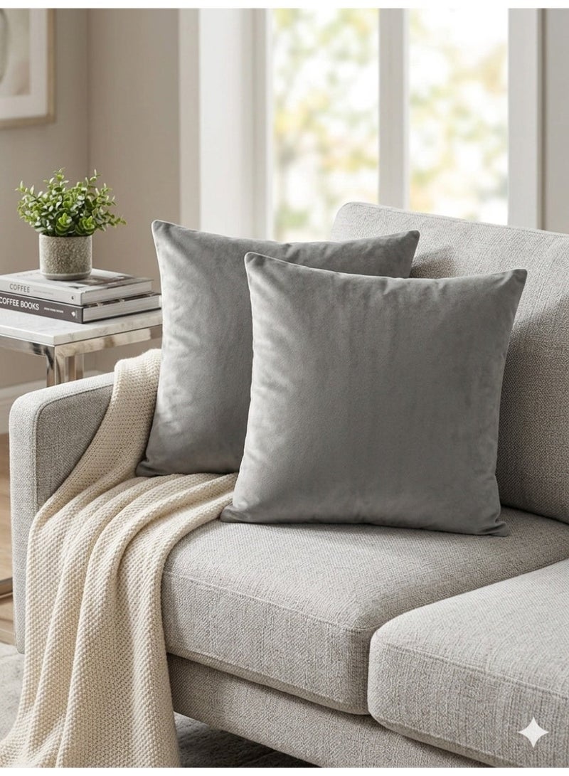 Set of 2, Velvet Soft Decorative Square Throw Pillow Cover Cushion Covers Pillow case, Home Decor Decorations for Sofa Couch Bed Chair 16x16 Inch/40x40 cm (Grey) - Image 1