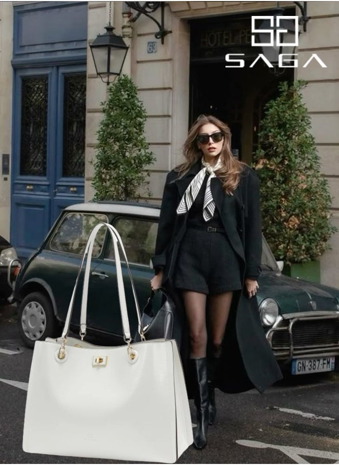 SAGA 2 pieces luxurious bag in soft white and elegance that touches the shoulder with a width of 32.5 cm and a creamy white color  - Image 2