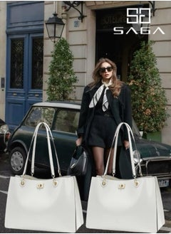 2 pieces luxurious bag in soft white and elegance that touches the shoulder with a width of 32.5 cm and a creamy white color