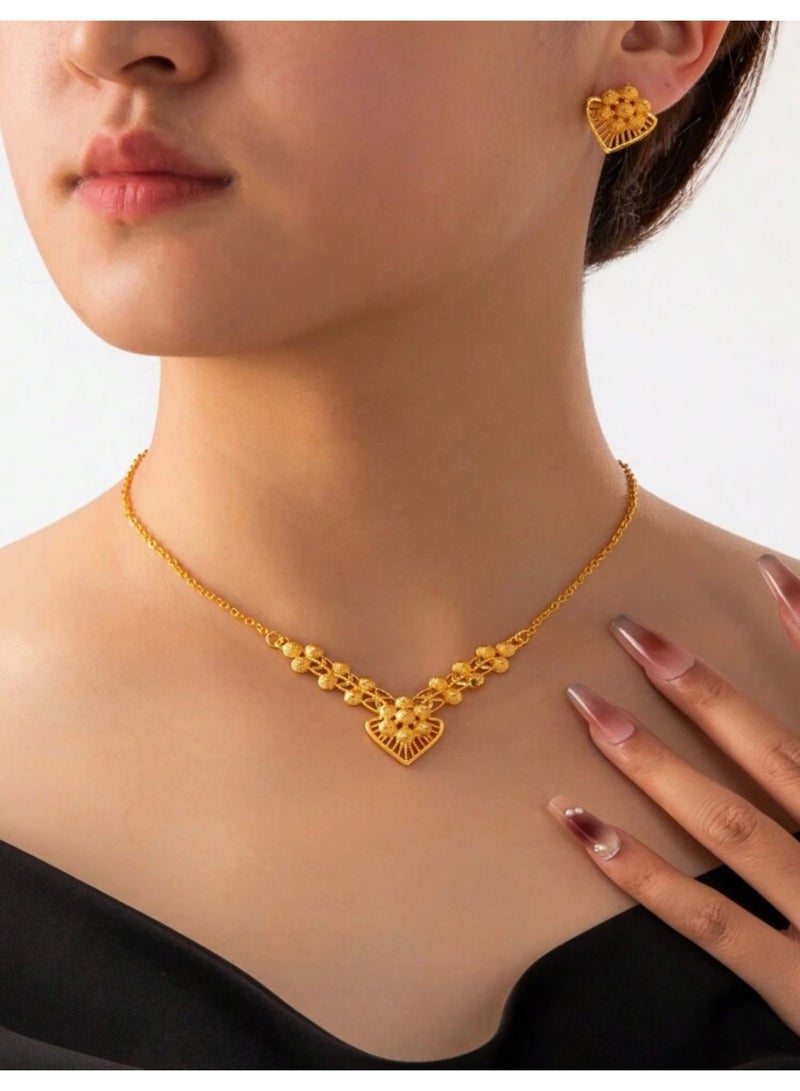 غولدماكس طقم نسائي شبيه بالذهب مكون من سلسال وحلق اذن مطلي عيار 21 - Image 1