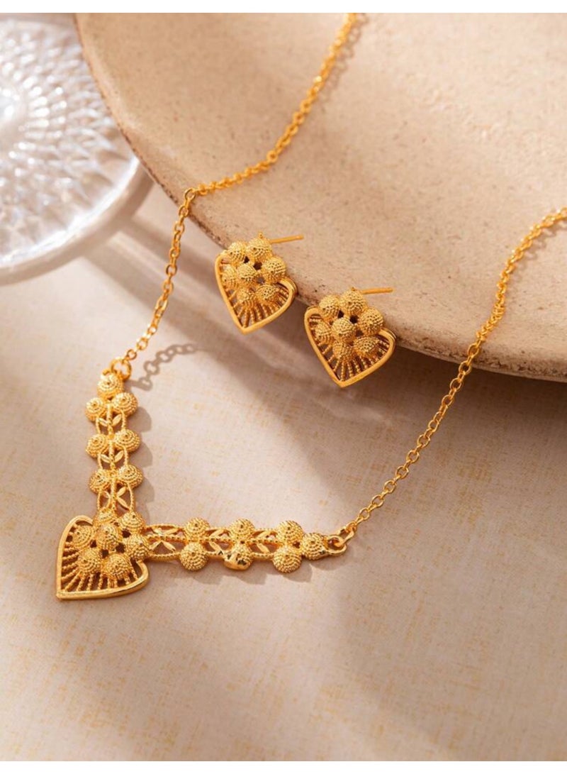 غولدماكس طقم نسائي شبيه بالذهب مكون من سلسال وحلق اذن مطلي عيار 21 - Image 2