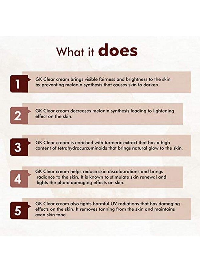 Gk Clear Skin Lightening Brightening Cream With Kojic Acid Glycolic Acid Allantoin & Vitamin E All Skin Helps With Melasma Hyperpigmentation Dark Spotfights Uv Sun Damage 15G(Pack Of 1) - Image 5