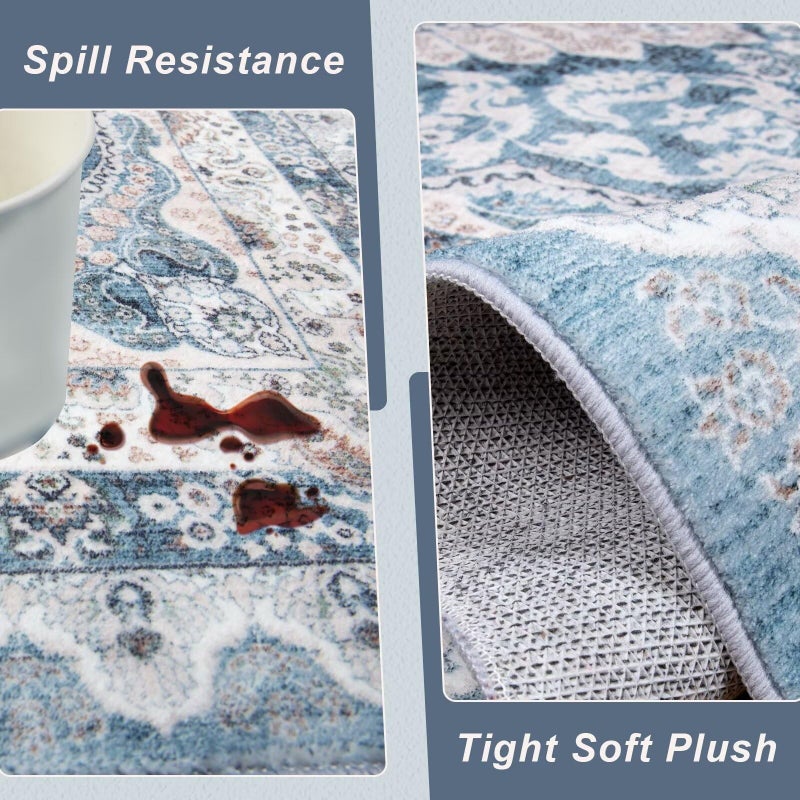 Macgace 2x3 Small Area Rug for Entryway, Soft Washable Rugs with Non-Slip Backing for Bedroom Kitchen, Vintage Throw Carpet Laundry Entry Door Decor, Blue & Beige - Image 5