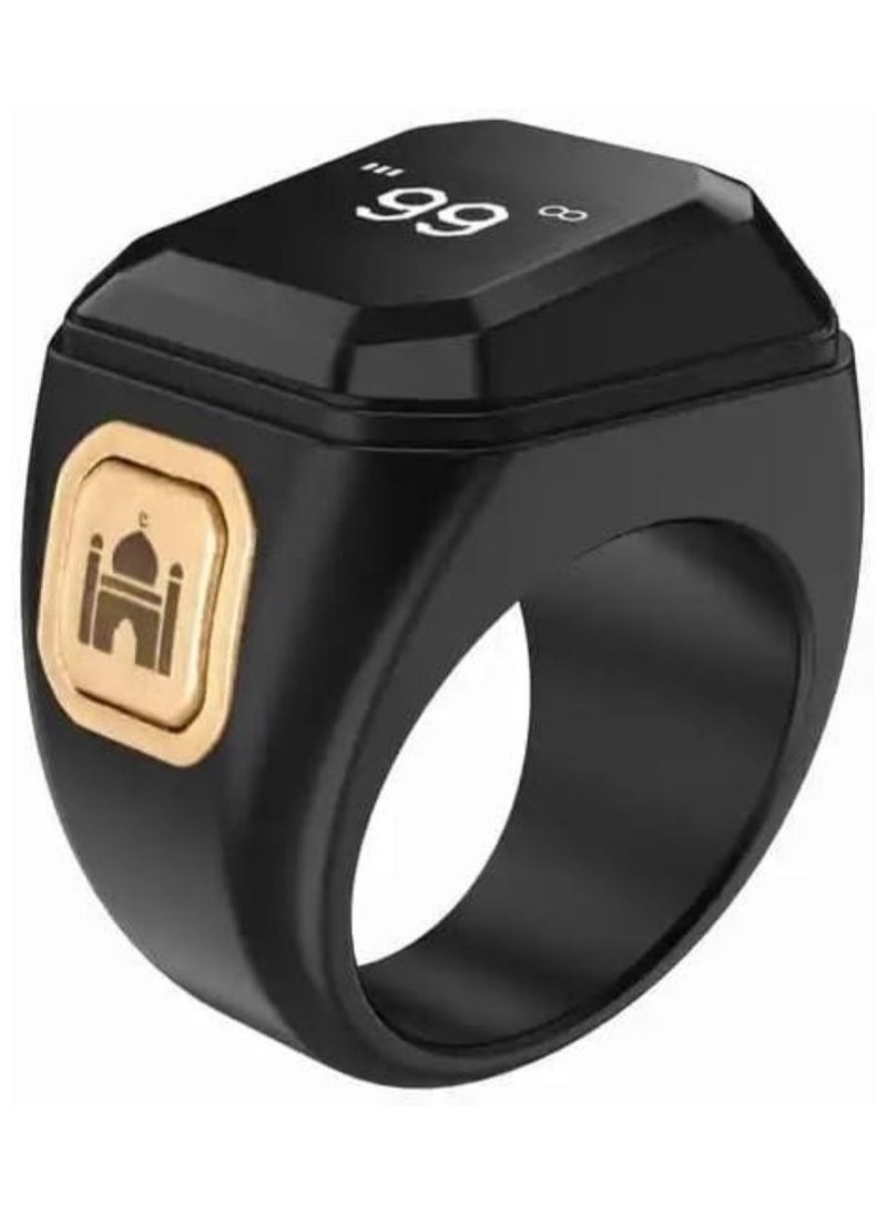 22mm Zikr Ring Smart Ring with Vibration Reminder Tasbih Counter and Bluetooth Connection for Exclusive BSTWSH App and 5 Daily Prayer Reminders Black