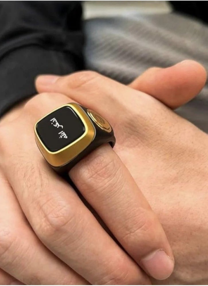 22mm Zikr Ring Smart Ring with Vibration Reminder Tasbih Counter and Bluetooth Connection for Exclusive BSTWSH App and 5 Daily Prayer Reminders Black