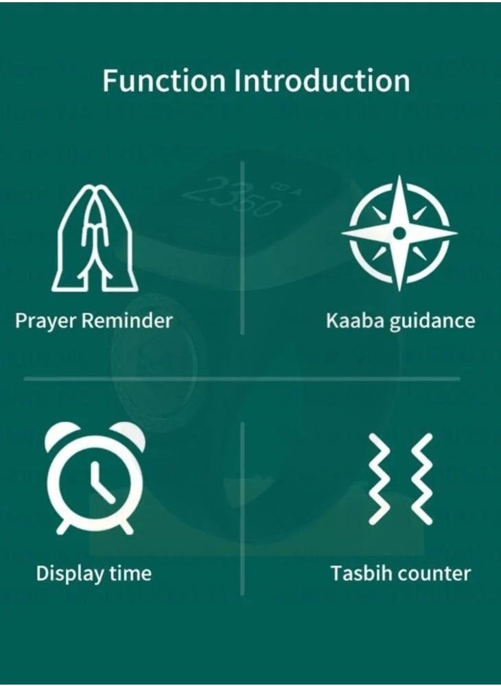 22mm Zikr Ring Smart Ring with Vibration Reminder Tasbih Counter and Bluetooth Connection for Exclusive BSTWSH App and 5 Daily Prayer Reminders Black