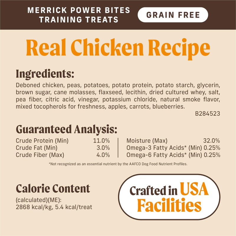 Merrick Power Bites Natural Soft And Chewy Real Meat Dog Treats, Grain Free Snack With Real Chicken Recipe - 6 oz. Bag - Image 2