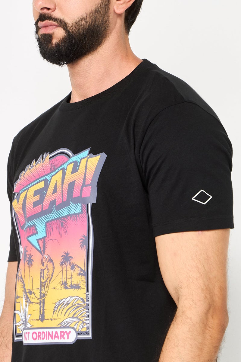 Replay Men Crew Neck Short Sleeve Graphic Print T-Shirt, Black - Image 3