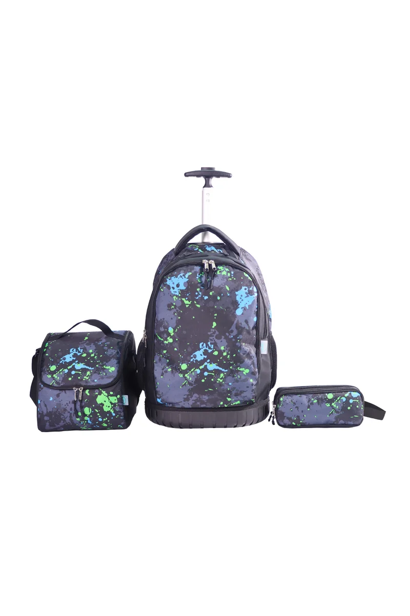 مون MOON  3 in 1 Kids Trolley Set   - (18-Inch) Premium Kids School Bag with Lunch Bag & Pencil Case-Black