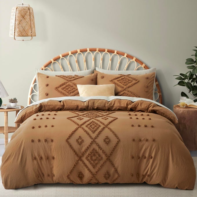 TUFTED DUVET COVER KING SIZE SOFT AND LIGHTWEIGHT DUVET COVERS SET FOR ALL SEASONS 3 PIECES BOHO EMBROIDERY SHABBY CHIC BEDDING SET PUMPKIN BROWN KING 10490