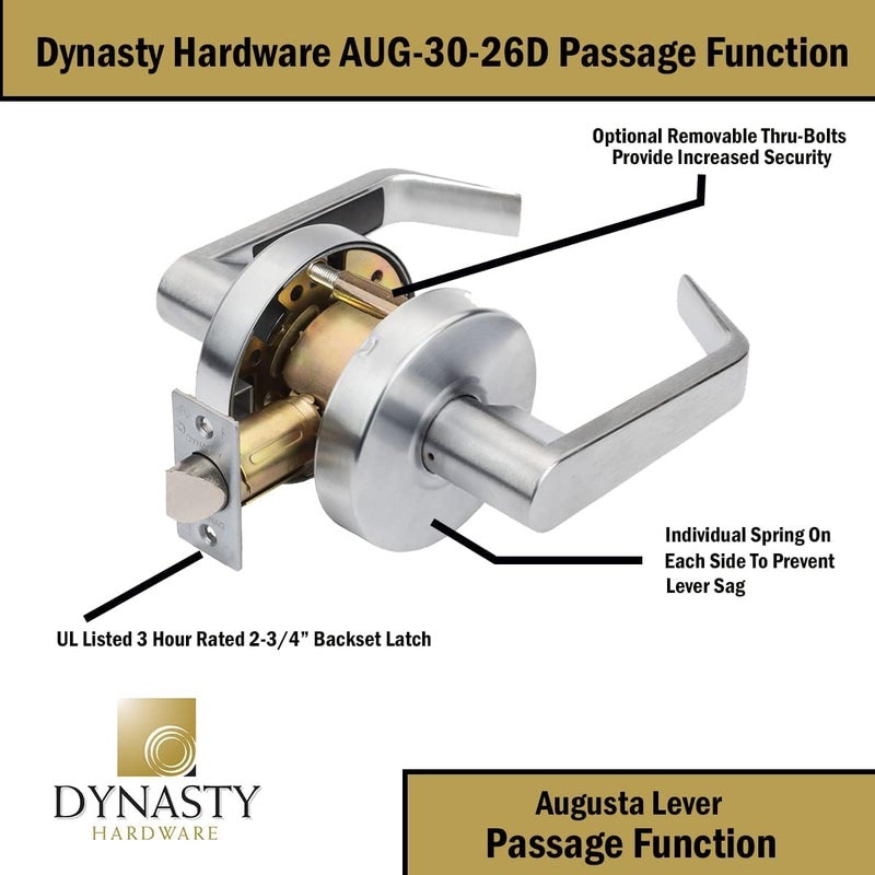 Dynasty Hardware AUG-30-26D Grade 2 Commercial Duty Passage Lever, ADA, Satin Chrome Finish - Image 5